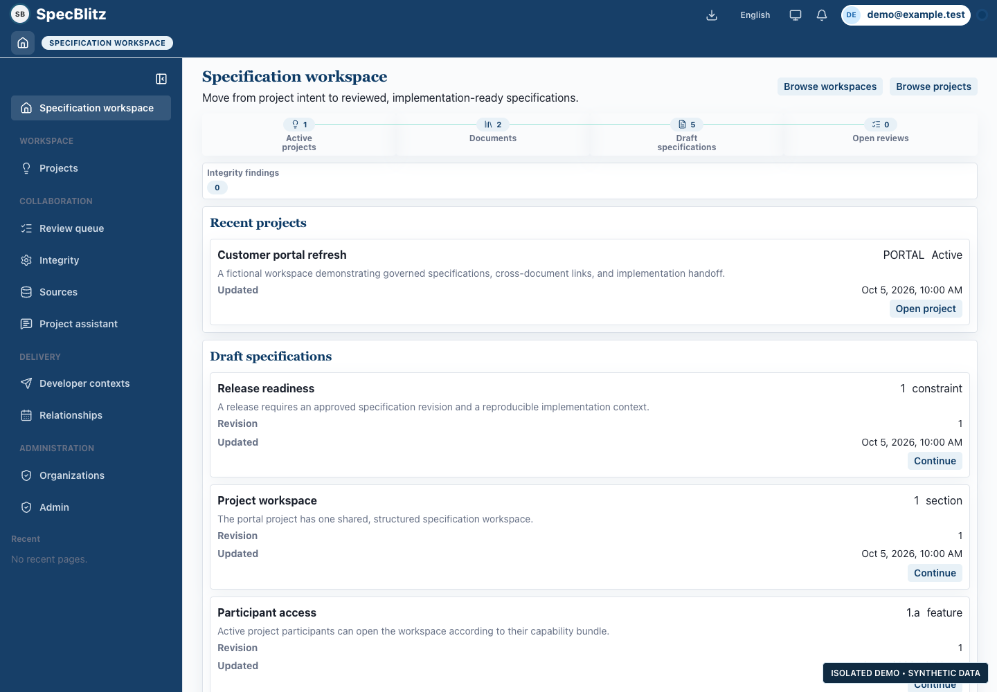 Aperçu des spécifications : interface réelle de l’application avec des données fictives