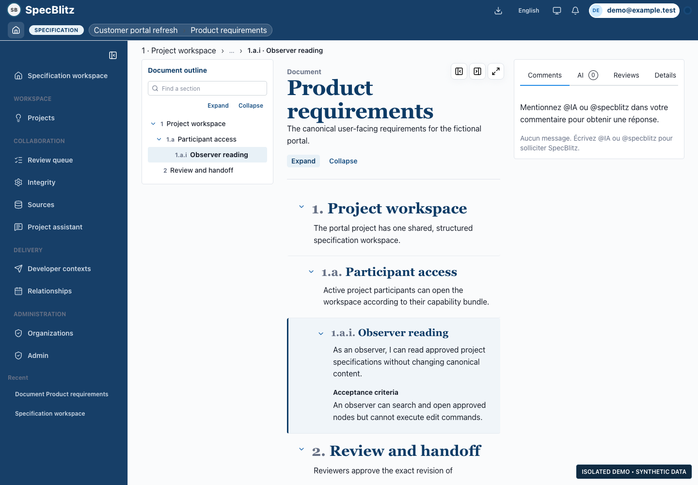 Spécification et discussion : interface réelle de l’application avec des données fictives